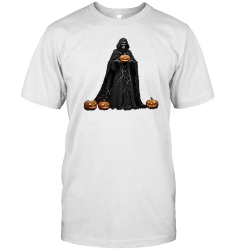 Halloween Skeleton Wearing Black Hooded Cloak Cut Out 2024 T Shirt