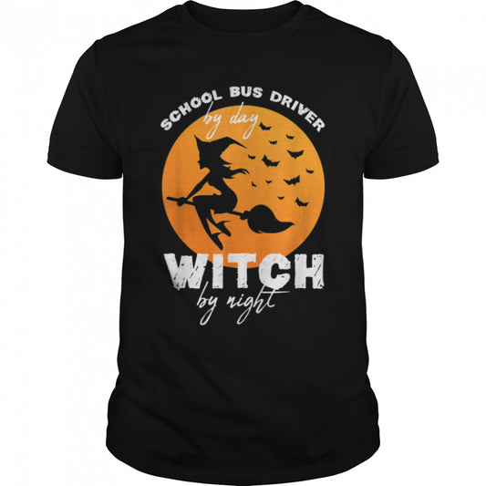 Halloween Witch & School Bus Driver T Shirt B0B7JPJ4NB