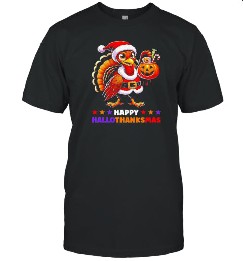 Happy Hallothanksmas Halloween Thanksgiving Xmas 2024 T Shirt