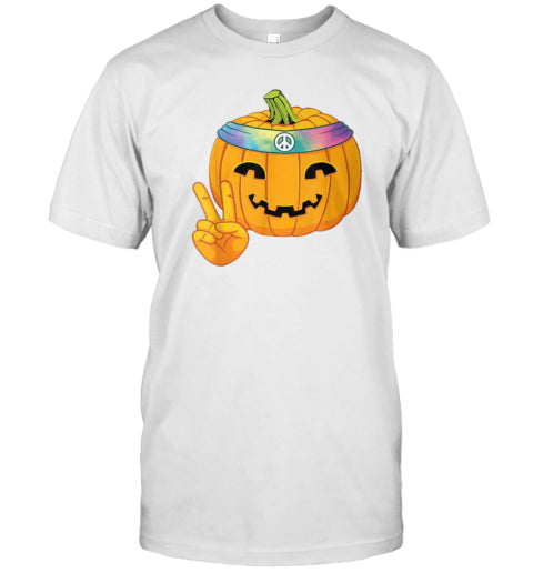 Hippie Halloween Pumpkin Peace Sign Hand Headband Tie Dye T Shirt