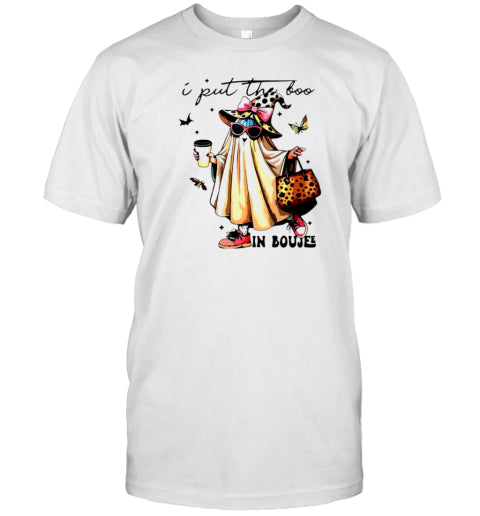 I Put The Boo In Boujee Boujee Ghost Halloween Leopard Coffee T Shirt