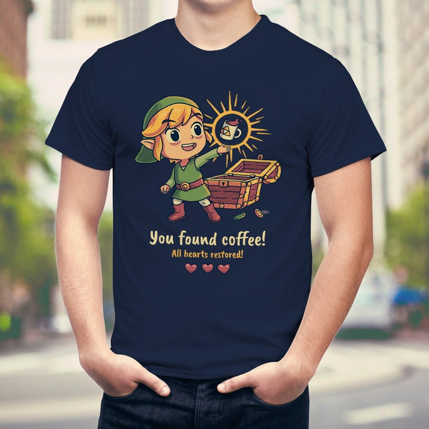 Coffee All Hearts Restored T-Shirt | Funny Zelda Windwaker Tee | RPG Gamer Gift