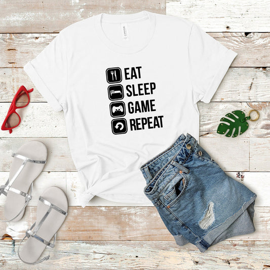 Eat Sleep Game Repeat T-Shirt | Funny Gaming T-shirt | Unisex Ultra Soft T-Shirt