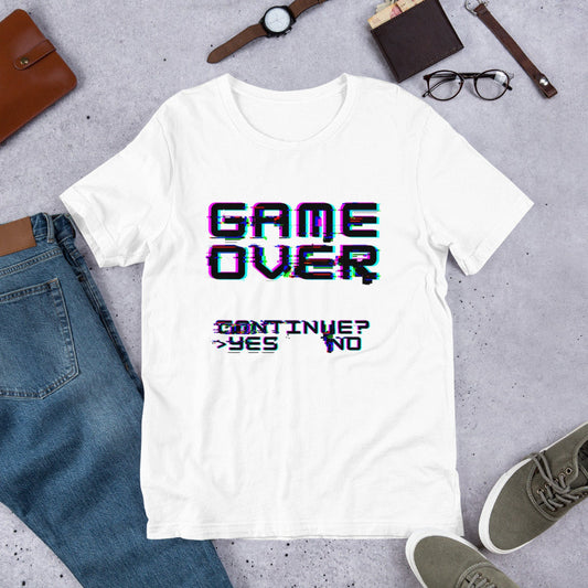 GAME OVER Retro Video Game Screen Distorted T-shirt | Unique Gamer Gift Idea | Vintage Game Over Continue Screen | Arcade Gamer Aesthetic