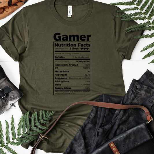 Gamer Nutritional Facts Shirt | Funny Game Boy Shirt | Father's Day Shirt For Dad