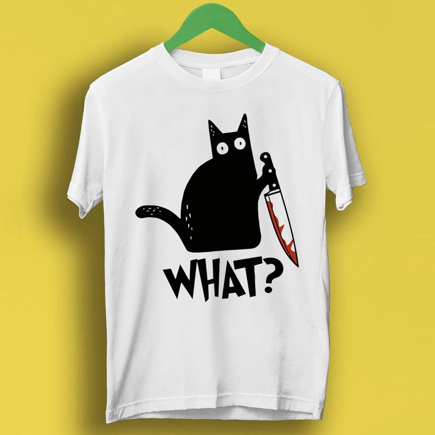 Black Cat With Knife T Shirt | Funny Meme Gift | Style Unisex Gamer Tee