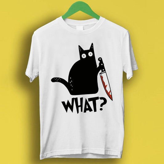 Black Cat With Knife T Shirt | Funny Meme Gift | Style Unisex Gamer Tee