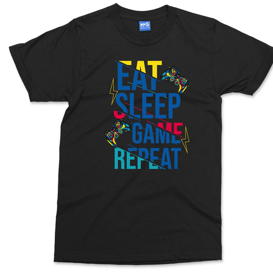 Eat Sleep Game Repeat T-Shirt | Funny Gaming Gamer Gift | T-Shirt For Gamers