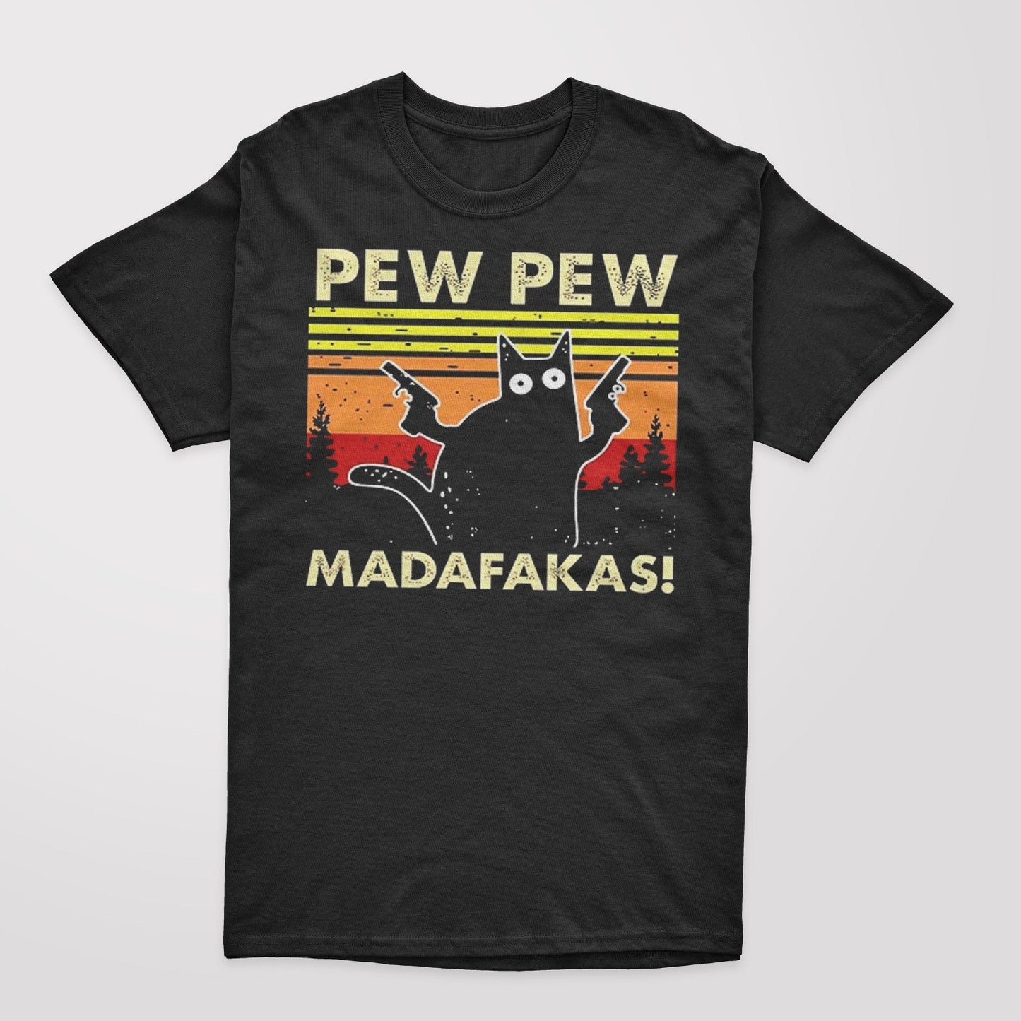 Pew Pew Madafakas Cat T-Shirt: Funny Retro Kitten Gift