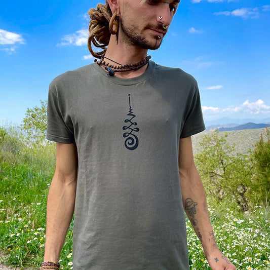 Olive Green T-shirt | Unalome Print Yoga Meditation Healing Tee
