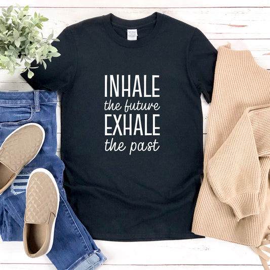 Inhale Exhale Shirt Yoga Teacher Quotes | Future Past Meditation Women Namaste In Bed Tee