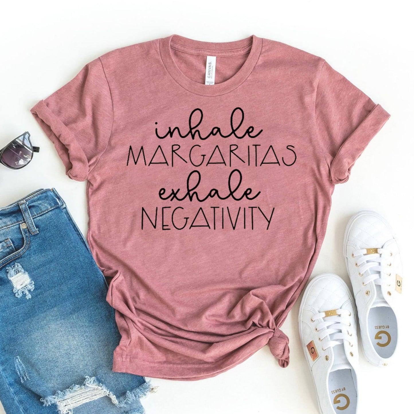 Inhale Margaritas Exhale Negativity T-shirt | Funny Drinking Motivational Yoga Stay Positive Tee