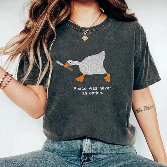 Murder Duck Peace Was Never An Option T-Shirt | Funny Goose Game Inspired Shirt | Comfort Colors Cotton T-Shirt