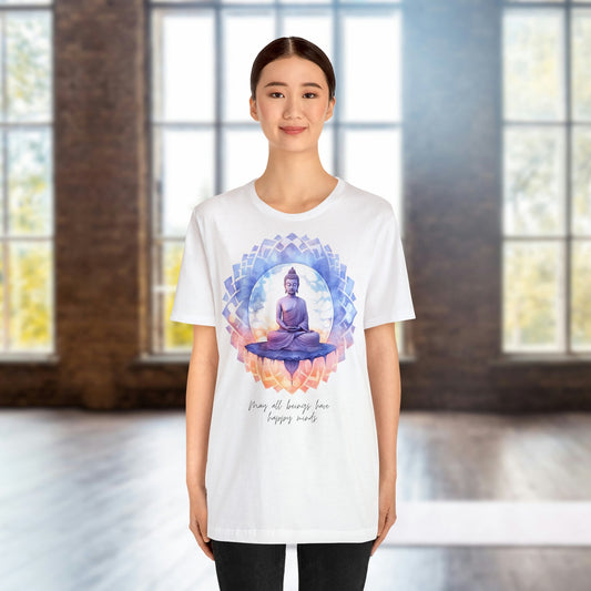 May All Beings Happy Minds Buddha Yoga T-shirt | Mindfulness Unisex EU Print Tee