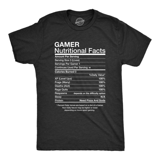 Gamer Nutritional Facts T-Shirt | Funny Video Game Shirt | Vintage Nutrition Facts Tee