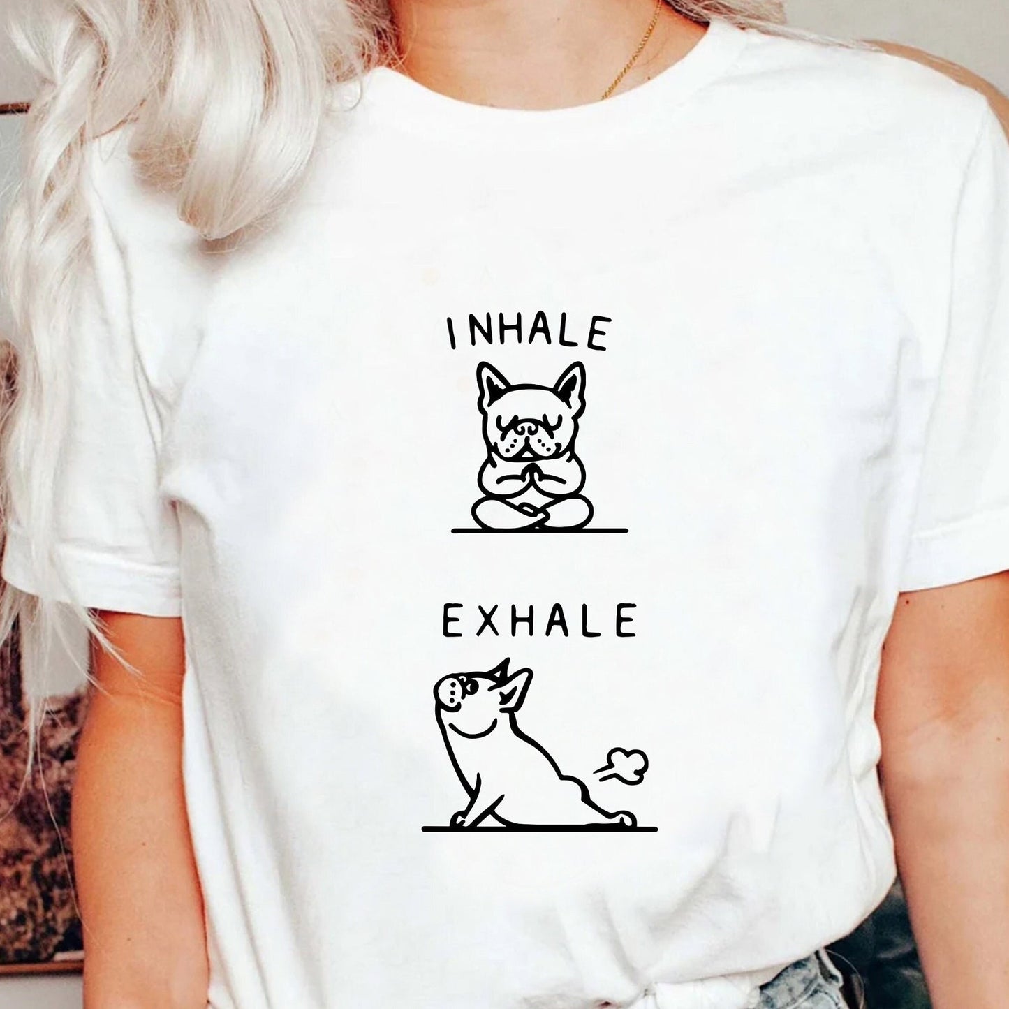 Funny Dog Inhale Exhale Repeat Breathe Yoga Yogi Namaste T-Shirt: Meditation Pilates Fitness Workout Shirt Gift