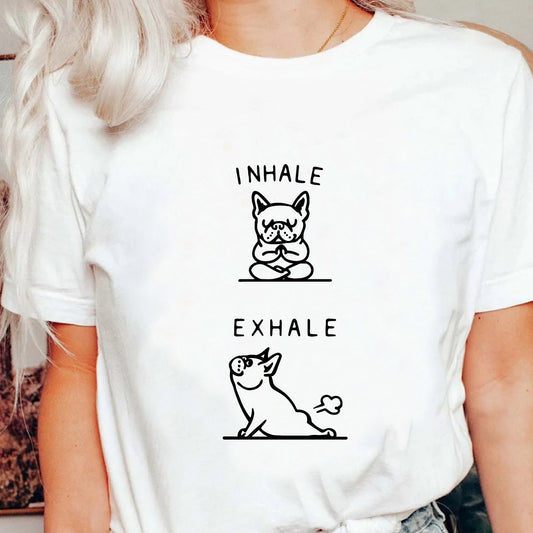 Funny Dog Inhale Exhale Repeat Breathe Yoga Yogi Namaste T-Shirt: Meditation Pilates Fitness Workout Shirt Gift