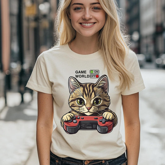 t-shirt with cute gamer kitten, gamer cat, influencer cat, funny t-shirt, gift for friend, gift for gamer, t-shirt for dj, fashion t-shirt