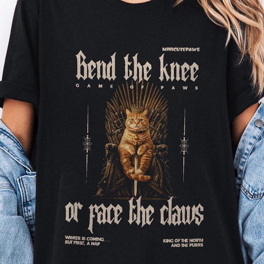 Game of Paws Cat Shirt, Funny Cat T-shirt, Iron Throne, King of the North, Bend the Knee, Winter is Coming, Cat Lovers Tshirt, Orange Cat