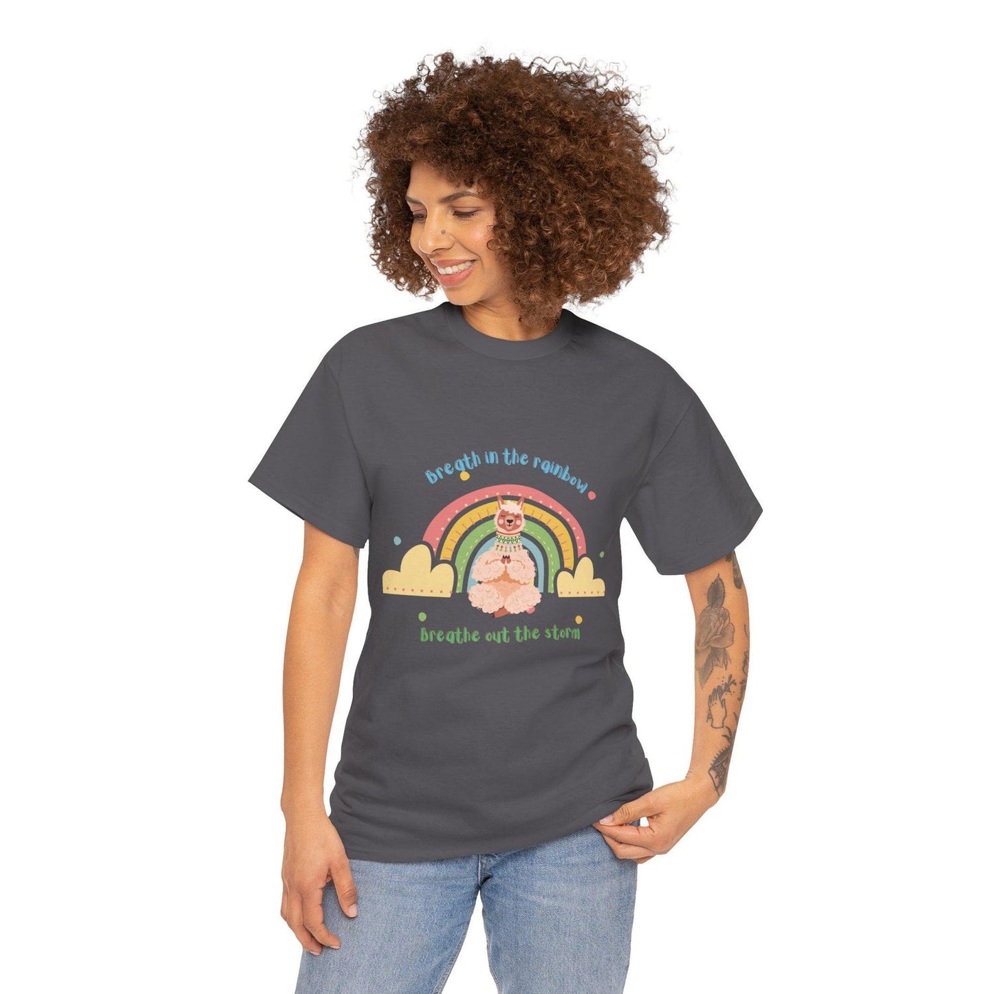 Meditation Quote Unisex Tee Shirt | Relaxing Rainbow Breathe Storm Positive Vibes Yoga Inspirational Apparel Tee