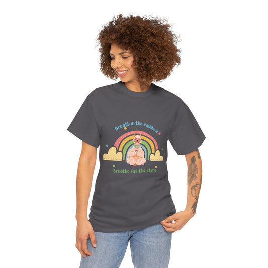 Meditation Quote Unisex Tee Shirt | Relaxing Rainbow Breathe Storm Positive Vibes Yoga Inspirational Apparel Tee