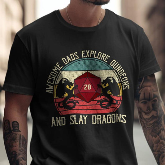 Dungeons Tabletop RPG Dragons DND Gamer T-Shirt | Funny Father's Day Gift | Dad Joke Charisma Check Tee