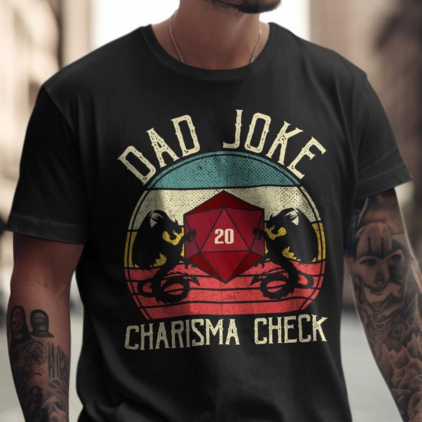 Dad Joke Charisma Check Natural 20 Dungeons Tabletop RPG Roleplaying Dragons DND Gamer T-Shirt, Funny Father's Day Gift