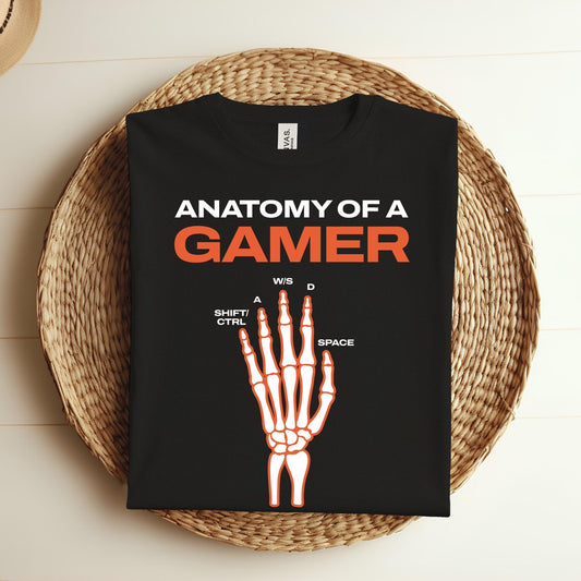 Anatomy of A Gamer Skeleton Hand T-Shirt | Funny Video Game Player Geek Nerd Tee