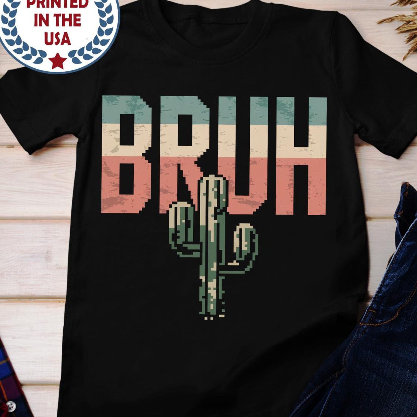 Pixel Art Cactus Gamer T-Shirt | Funny 80s Retro Gaming Dad Tee | Unisex Shirt