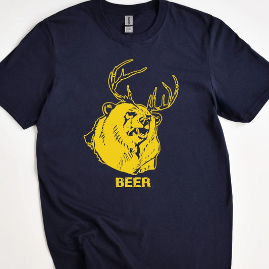 Beer Bear Deer Graphic T-Shirt: Funny Hunting Gift