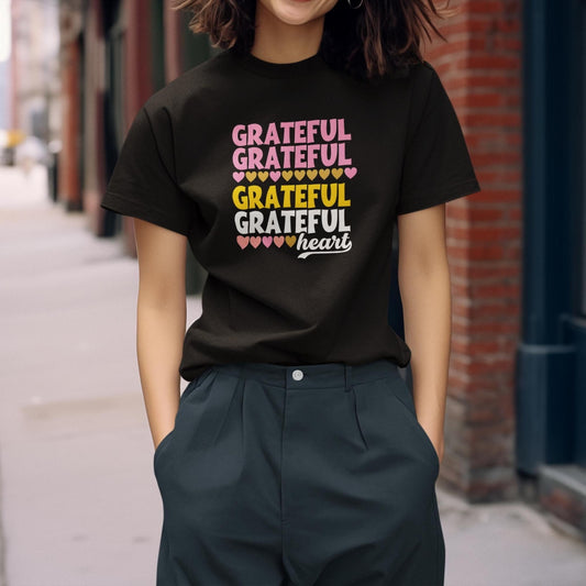 Grateful Heart Unisex Softstyle T-Shirt | Inspirational Positive Thankful Mindfulness Yoga Top Tee Gift