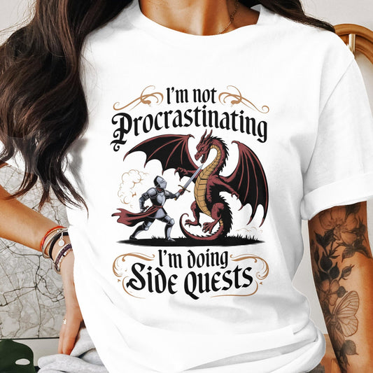 I'm Not Procrastinating I'm Doing Side Quests T-Shirt, Funny Gaming Shirt, RPG Gamer Tee Gift, Nerdy Humor T-Shirt for Gamers