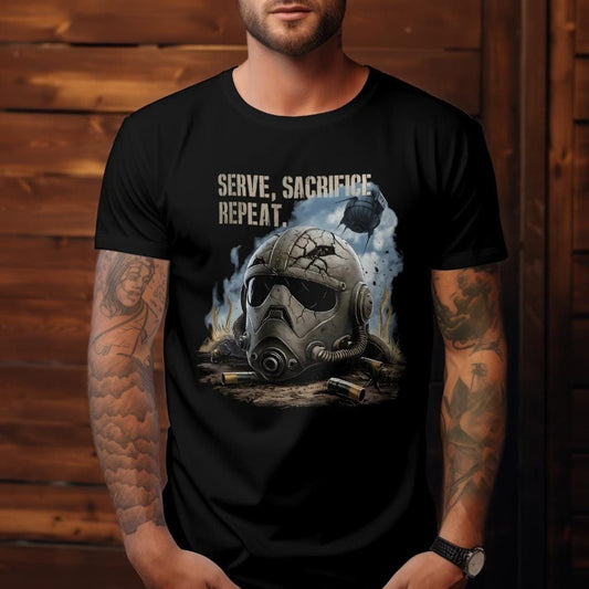 Serve Sacrifice Repeat T-Shirt | Helldivers Gamer Tee | Gaming Apparel