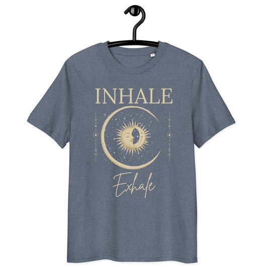 Inhale Exhale Organic Cotton T-Shirt, Spiritual Yoga Tee, Boho Moon and Sun Shirt, Meditation Mindfulness Tee,  Aesthetic Shirt,  Yoga Gifts