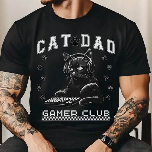 Funny Cat Dad Gamer Club Moisture Wicking Shirt, Gamer Gift For Him, Cat Dad Father's Day Gift for Husband, Boyfriend, Son or Son in Law