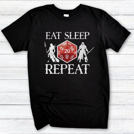 Eat Sleep Repeat RPG Gamer T-Shirt | Funny DnD Gamer Tee | Tabletop Roleplaying Shirt