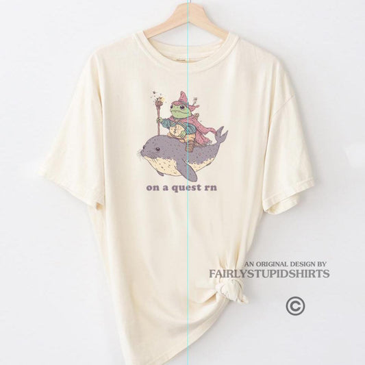 Comfort Colors Weirdcore T-Shirt: Frog Wizard Riding Narwhal
