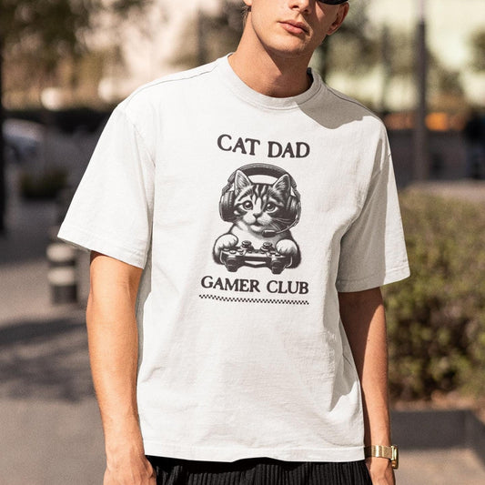 Gamer Gifts For Him | Cat Dad & Gaming Enthusiast T-Shirt | Funny Christmas Present