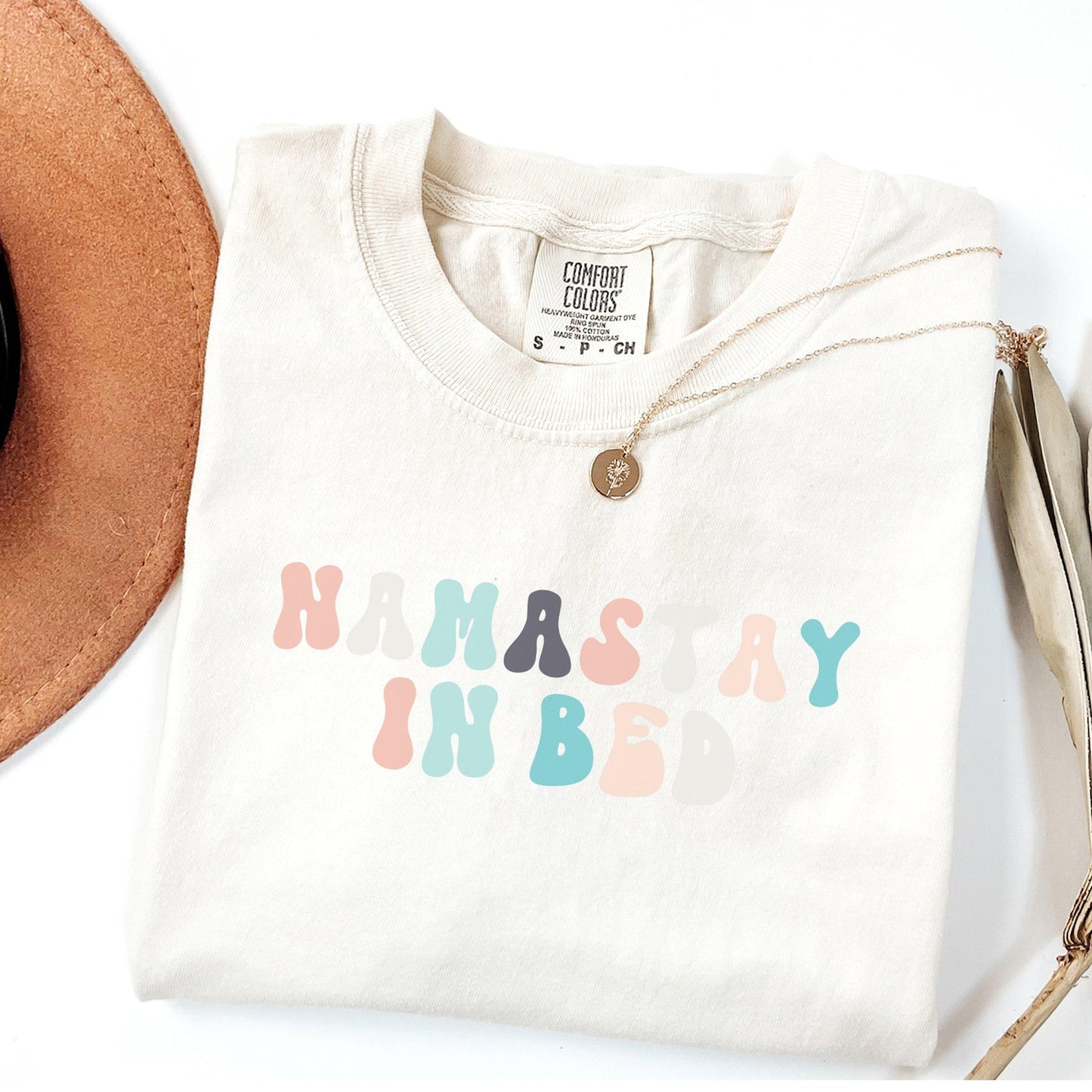 Funny Yoga T-Shirt | Namastay In Bed Comfy Cotton Sleepwear Tee