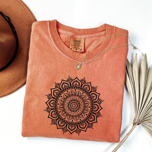 Minimalist Mandala T-Shirt: Boho Line Art Comfort ColorsÂ® Spiritual Buddha Yoga Tee Gift