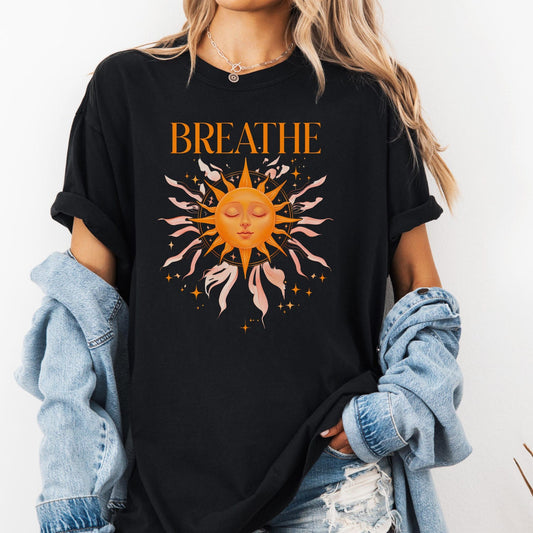 Inspirational Sun T-Shirt | Breathe Quote Mindful Yoga Tee