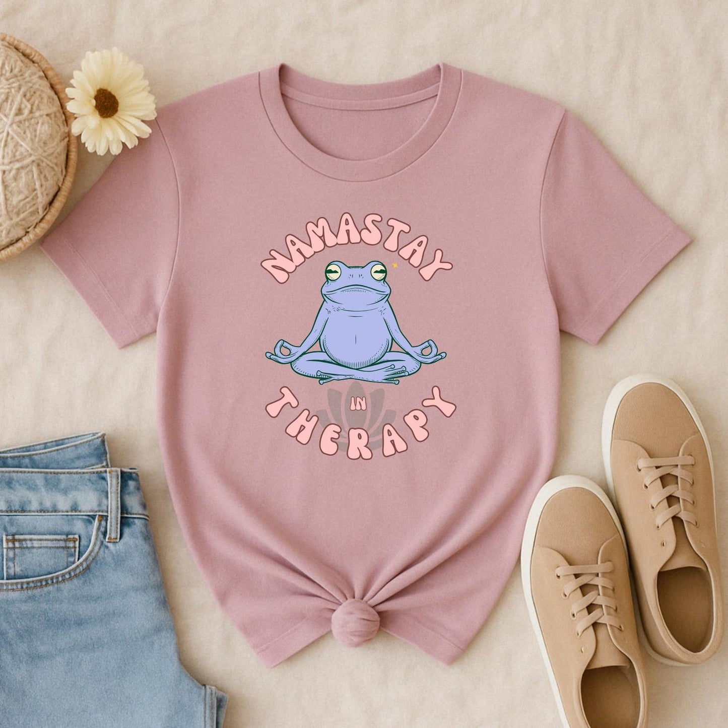 Namastay In Therapy Shirt | Funny Mental Health Frog Cute Yoga Pun Self Care Aesthetic Wellness Gift Tee