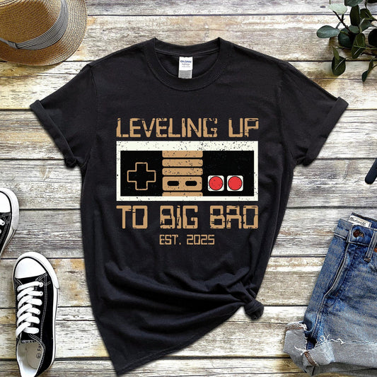 Leveling Up to Big Bro T-Shirt, Funny Gamer Shirt, Big Brother Announcement, Video Game Tee, Retro Gaming Shirt, EST 2025 Shirt