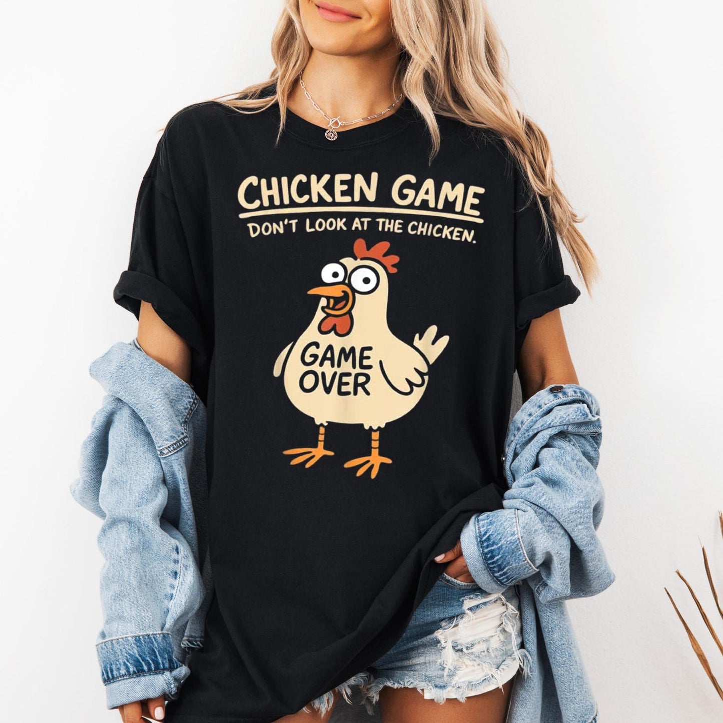 Chicken Game T-Shirt | Game Over Chicken Top | Funny Humor Graphic Tee