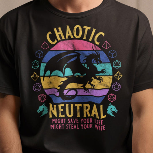 D&D Chaotic Neutral T-Shirt | Funny 80s Sunset Tee | Gift For Tabletop Gamers