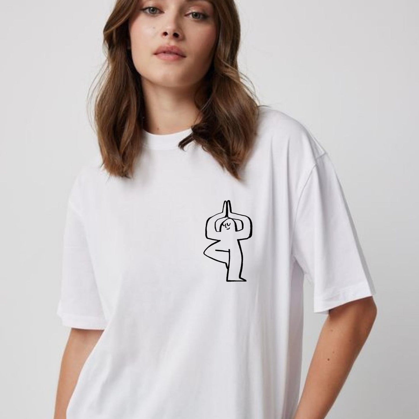 Funny T-Shirt: Minimal Yoga Figure White Oversized Tee, Unisex Custom T-Shirt