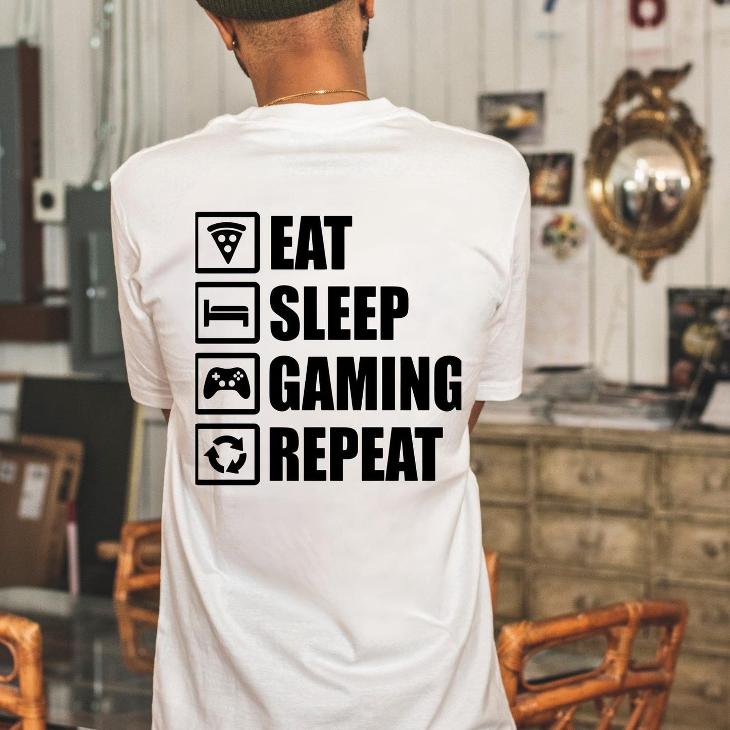 Eat Sleep Game Repeat T-Shirt: Funny Retro Gaming Graphic Tee
