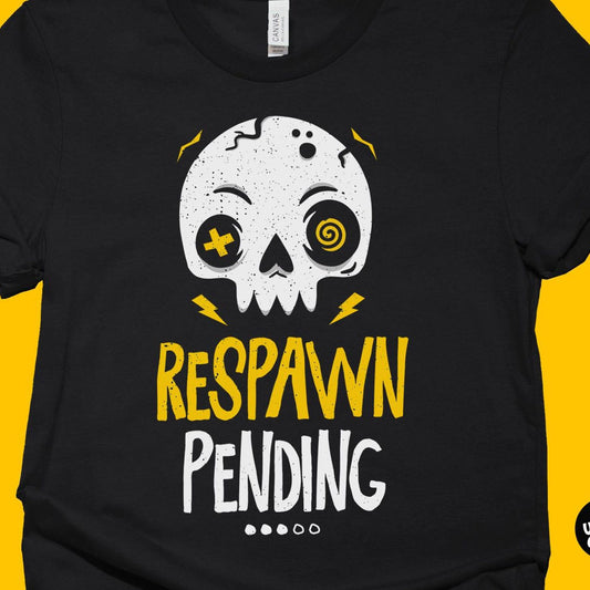 Funny Gaming T-shirt, Respawn Pending Gamer Skull Shirt, Cool Gamer Gift, Video Game Humor Tee for Men & Women