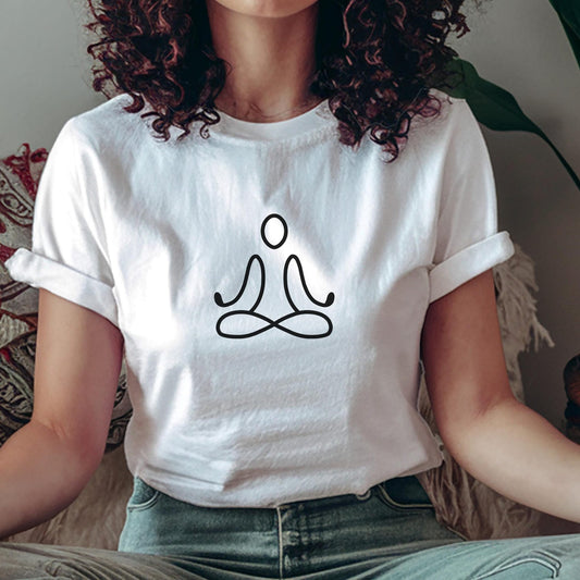 Minimalist Meditating Pose T-Shirt: Simple Line Art Yoga Tee, Mindful Wellness Shirt Gift