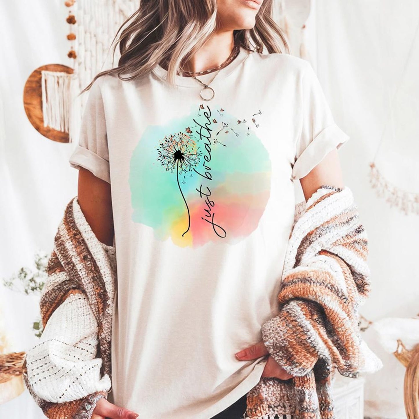 Just Breathe Comfort Colors Meditation Yoga Mental Health Dandelion Yoga Lover Motivational Shirt Tee